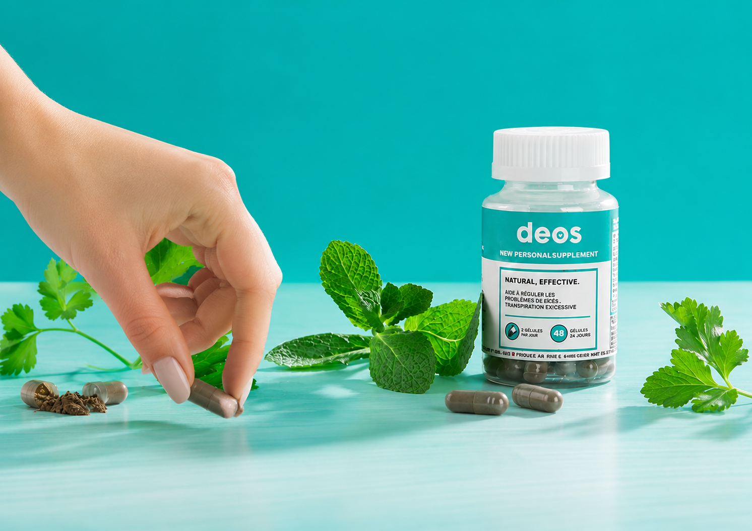 deos — flacon et ingrédients frais